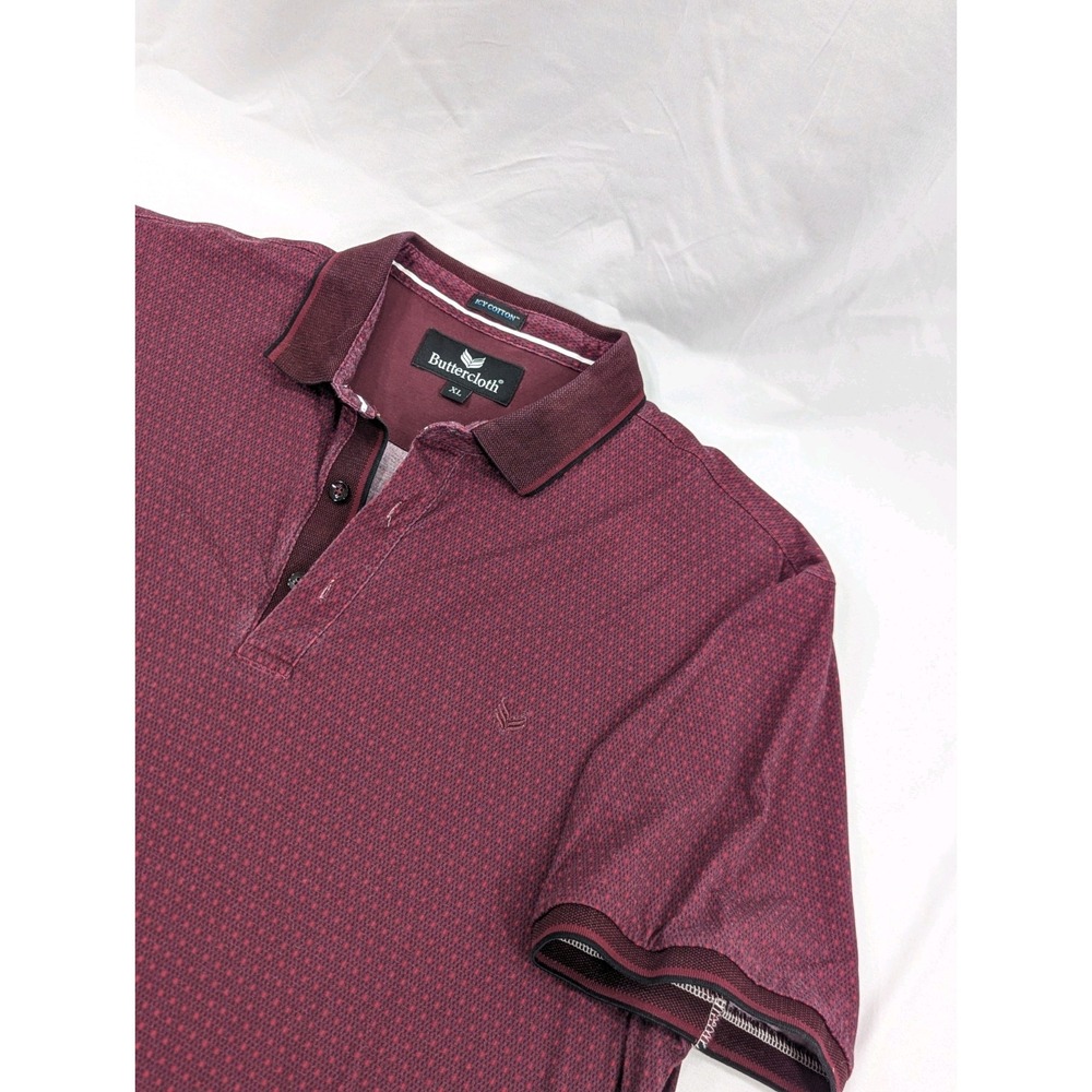 Butter‎ Cloth Men's Icy Cotton Polo Shirt in Maroon AOP size XL Lightly Faded